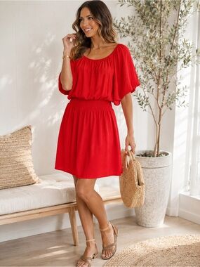 Nine West Red Smocked Waist Peasant Dress NWT Plus Size 2X